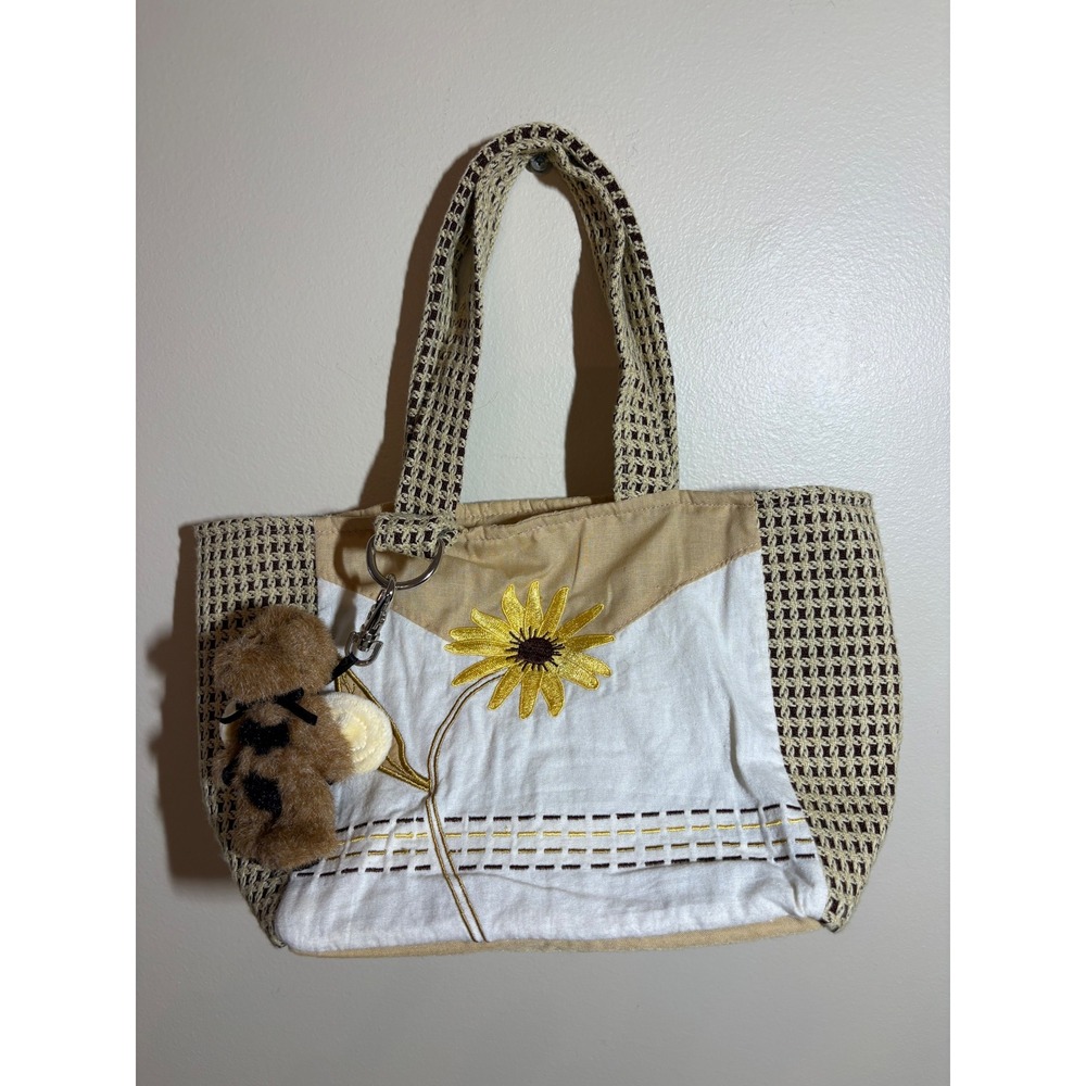 Boyds Bears Sunflower Bumblebee Tote Bag Tan Woven Canvas Plush Charm 2006